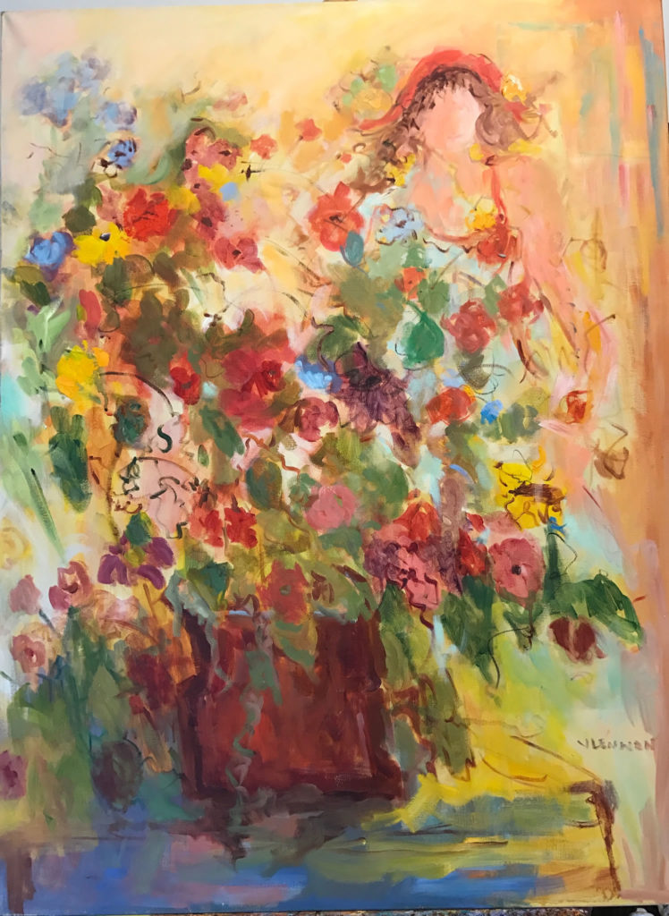 Flower Girl <br /> 36" x 48"  <br /> Mixed Media on Canvas, Gallery Wrapped <br /> $3,100 <br /> <a href="/contact-purchase/?paintid=Flower Girl">Purchase</a>